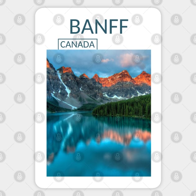 Banff Alberta Canada National Park Landscape Lake Gift for Canadian Canada Day Present Souvenir T-shirt Hoodie Apparel Mug Notebook Tote Pillow Sticker Magnet Sticker by Mr. Travel Joy